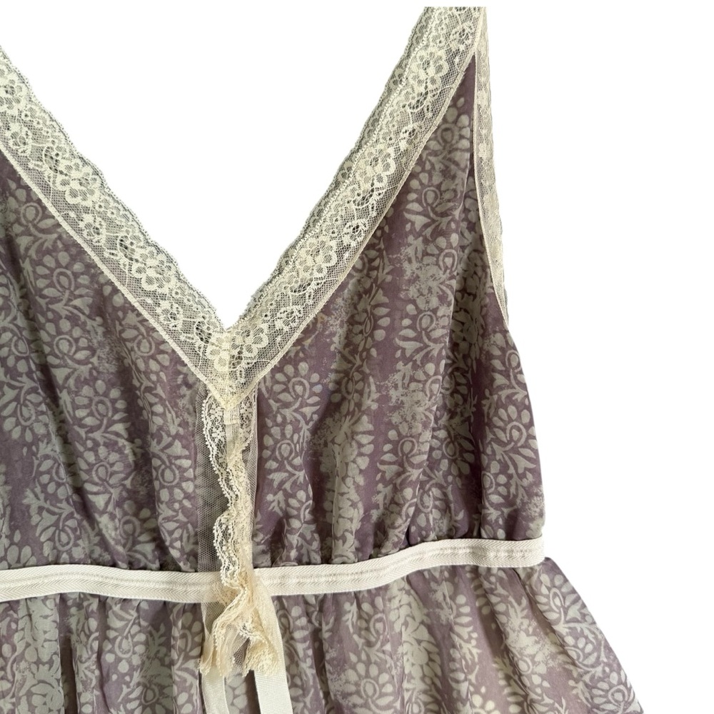 Benetton Babydoll Dress Purple Floral Y2K Coquette Knee Length Sheer Lace M - Picture 3 of 7